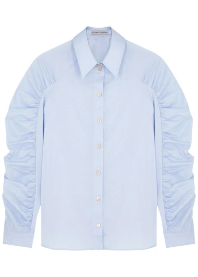 Palmer Harding Palmer//harding Fleeting Ruched Cotton-blend Shirt In Blue