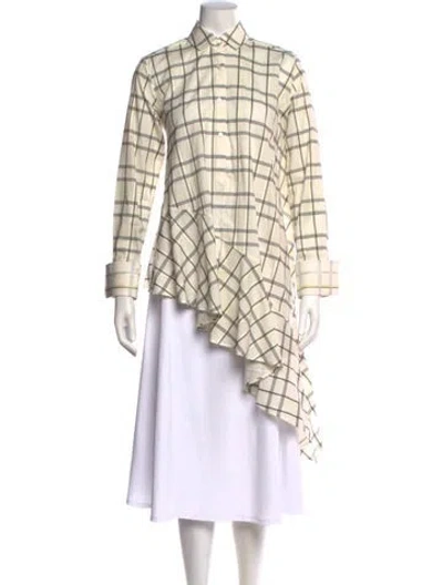 Pre-owned Palmer Harding Plaid Print Long Sleeve Blouse In Neutral