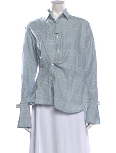 Pre-owned Palmer Harding Plaid Print Long Sleeve Button-up Top In Blue