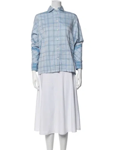 Pre-owned Palmer Harding Plaid Print Long Sleeve Button-up Top In Blue