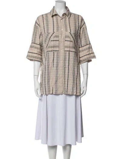 Pre-owned Palmer Harding Plaid Print Short Sleeve Button-up Top In Neutrals