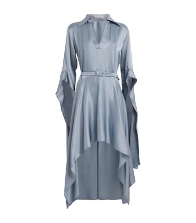 Palmer Harding Satin Asymmetric Tandem Midi Dress In Blue