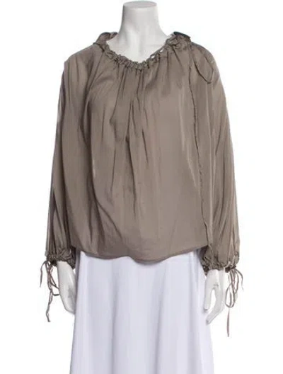 Pre-owned Palmer Harding Scoop Neck Long Sleeve Blouse In Gray