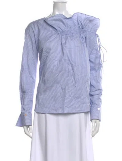Pre-owned Palmer Harding Striped Asymmetrical Blouse In Blue