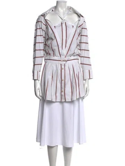 Pre-owned Palmer Harding Striped Asymmetrical Blouse In White