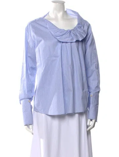 Pre-owned Palmer Harding Striped Cowl Neck Blouse In Blue