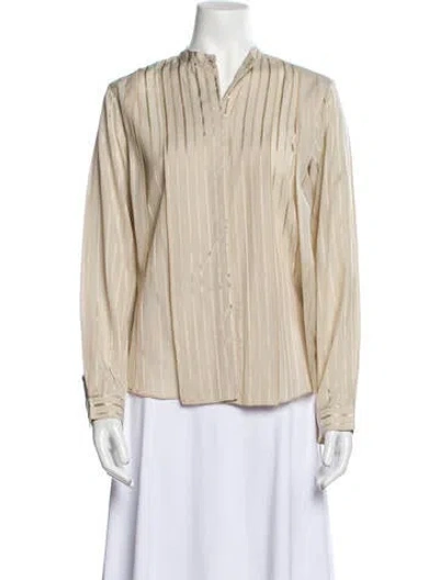Pre-owned Palmer Harding Striped Crew Neck Button-up Top In Neutral