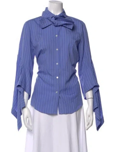 Pre-owned Palmer Harding Striped Long Sleeve Blouse In Blue