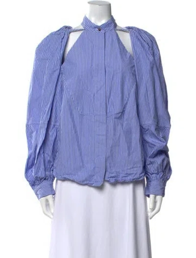 Pre-owned Palmer Harding Striped Long Sleeve Blouse In Blue