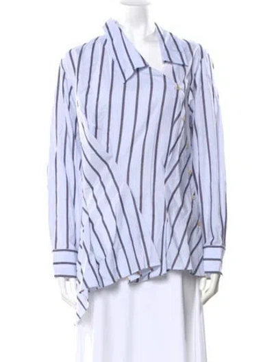 Pre-owned Palmer Harding Striped Long Sleeve Blouse W/ Tags In Blue