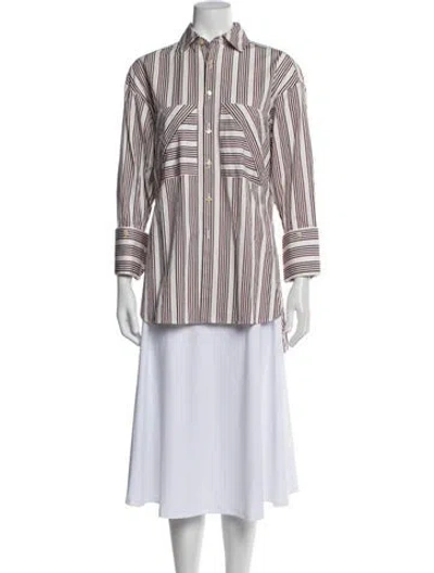 Pre-owned Palmer Harding Striped Long Sleeve Blouse In White