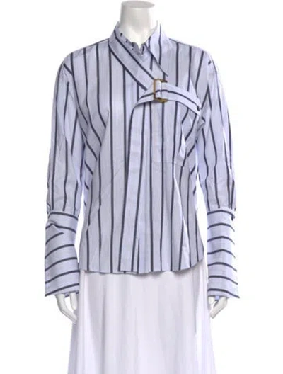 Pre-owned Palmer Harding Striped Long Sleeve Button-up Top In Blue