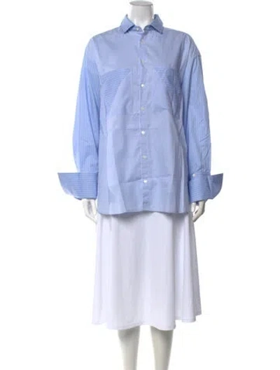 Pre-owned Palmer Harding Striped Long Sleeve Button-up Top In Blue