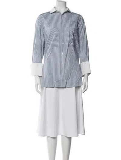Pre-owned Palmer Harding Striped Long Sleeve Button-up Top In Blue/white