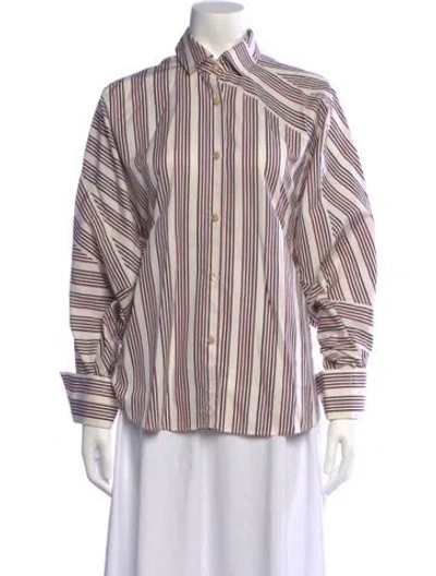 Pre-owned Palmer Harding Striped Long Sleeve Button-up Top In Burgundy/neutrals