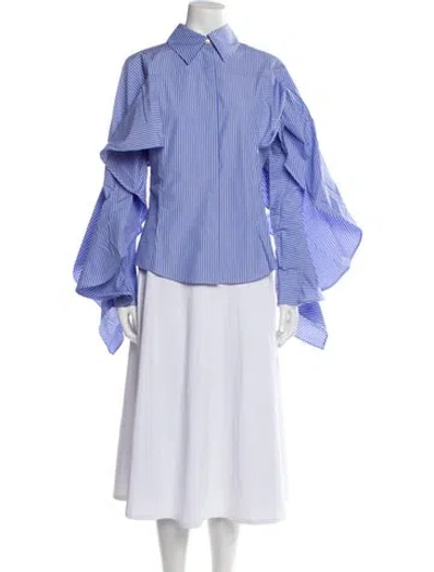 Pre-owned Palmer Harding Striped Long Sleeve Button-up Top W/ Tags In Blue