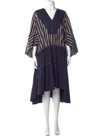 Pre-owned Palmer Harding Striped Midi Length Dress In Blue