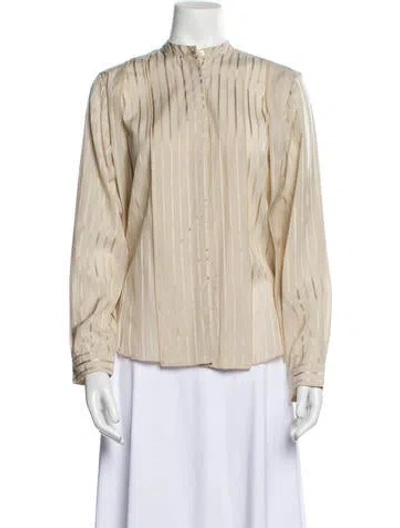 Pre-owned Palmer Harding Striped Mock Neck Blouse In Neutral