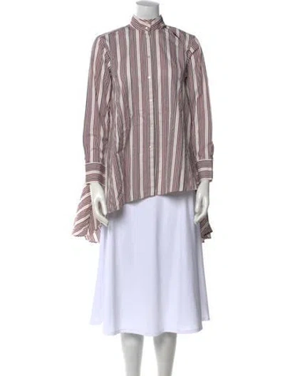 Pre-owned Palmer Harding Striped Mock Neck Button-up Top