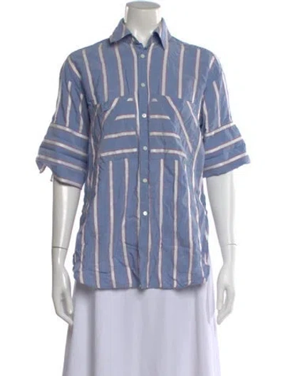 Pre-owned Palmer Harding Striped Short Sleeve Button-up Top In Blue