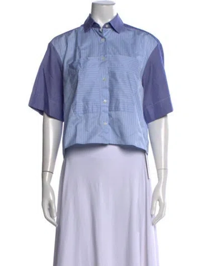 Pre-owned Palmer Harding Striped Short Sleeve Button-up Top In Blue