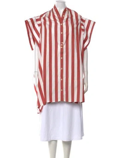 Pre-owned Palmer Harding Striped Short Sleeve Button-up Top In Pink