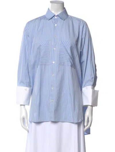 Pre-owned Palmer Harding Striped Three-quarter Sleeve Blouse In Blue