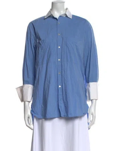 Pre-owned Palmer Harding Striped Three-quarter Sleeve Blouse In Blue