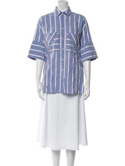 Pre-owned Palmer Harding Striped Three-quarter Sleeve Button-up Top In Blue