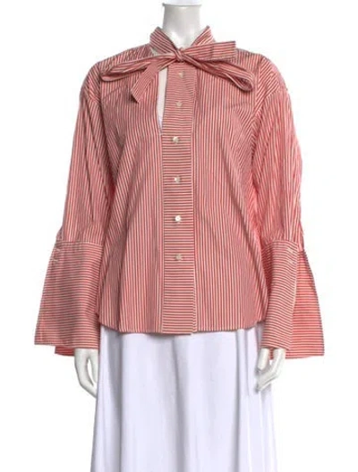 Pre-owned Palmer Harding Striped Tie Neck Blouse In Red