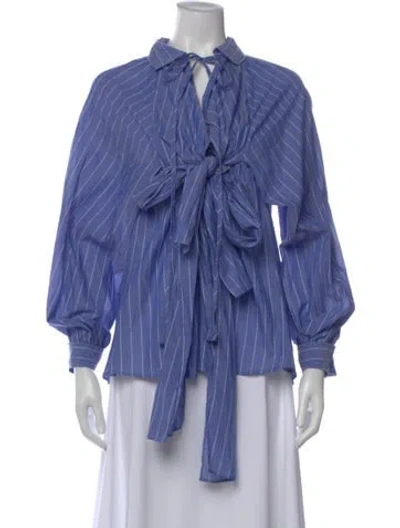 Pre-owned Palmer Harding Striped Tie Neck Blouse W/ Tags In Blue