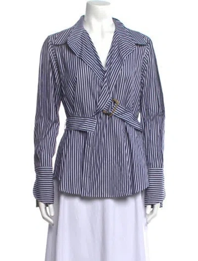 Pre-owned Palmer Harding Striped V-neck Blouse In Blue