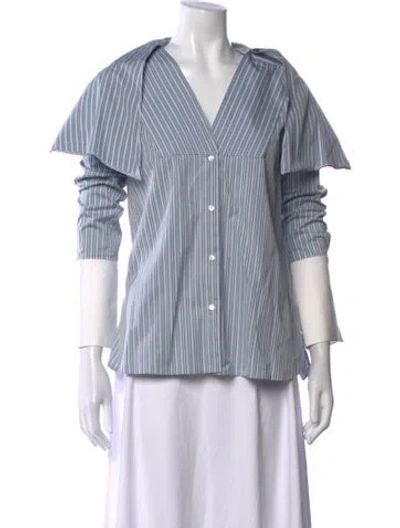 Pre-owned Palmer Harding Striped V-neck Blouse In Blue