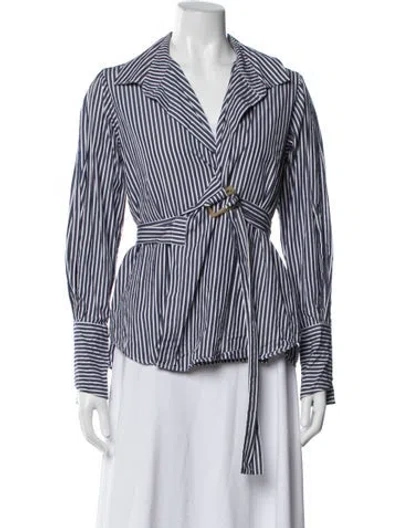 Pre-owned Palmer Harding Striped V-neck Blouse In Blue/white