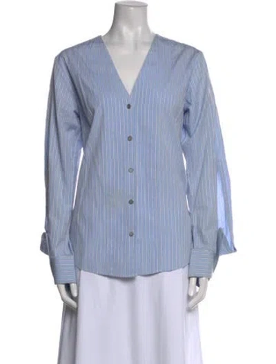 Pre-owned Palmer Harding Striped V-neck Button-up Top In Blue