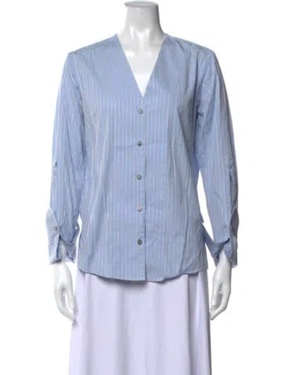 Pre-owned Palmer Harding Striped V-neck Button-up Top In Blue