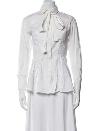 Pre-owned Palmer Harding Tie Neck Long Sleeve Blouse In White