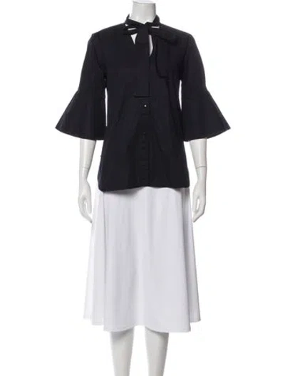 Pre-owned Palmer Harding Tie Neck Three-quarter Sleeve Blouse In Gray