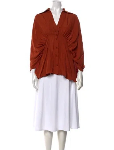 Pre-owned Palmer Harding V-neck Long Sleeve Blouse In Orange