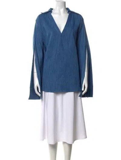 Pre-owned Palmer Harding V-neck Long Sleeve Blouse W/ Tags In Blue