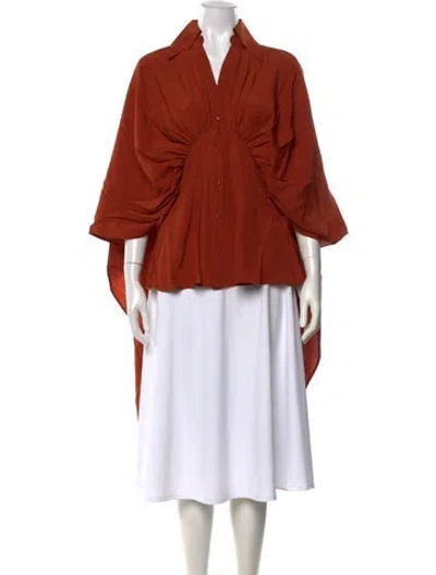 Pre-owned Palmer Harding V-neck Long Sleeve Blouse W/ Tags In Orange