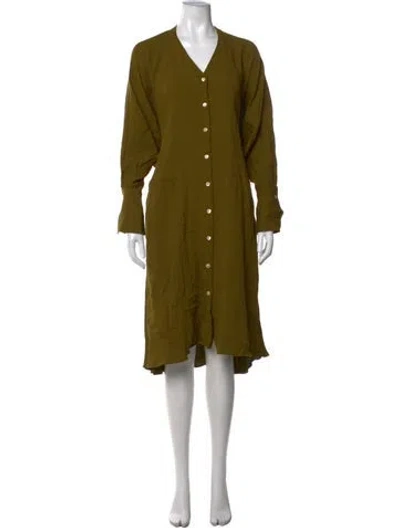 Pre-owned Palmer Harding V-neck Midi Length Dress In Green
