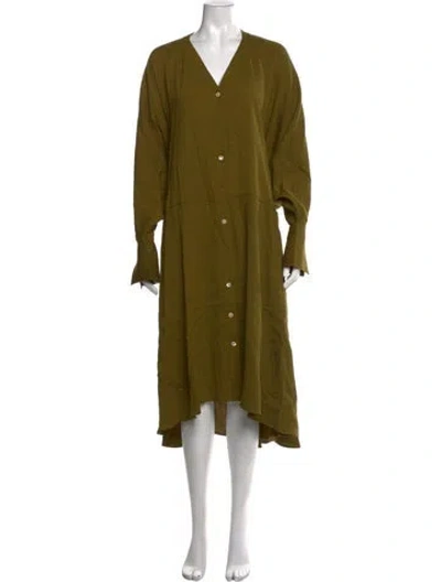 Pre-owned Palmer Harding V-neck Midi Length Dress In Green