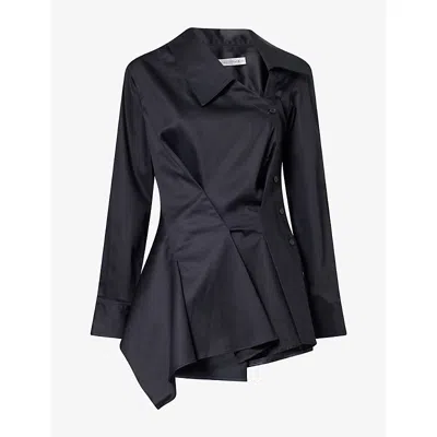 Palmer Harding Womens Black Hold Close Pleated Cotton Shirt
