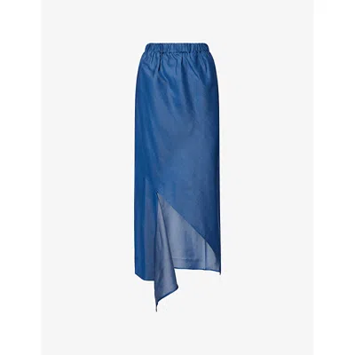 Palmer Harding Womens Blue Motion Asymmetric-split Denim Midi Skirt