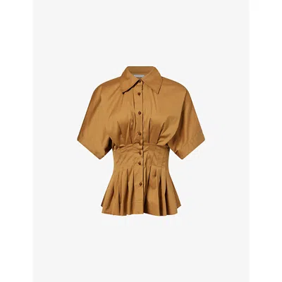 Palmer Harding Womens Gold Cotton Poplin Courage Pleated Cotton-blend Shirt In Multi