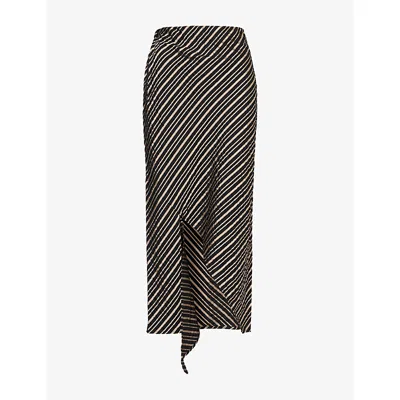 Palmer Harding Womens Motion Graphic-pattern Woven Midi Skirt Black & Gold Stripe