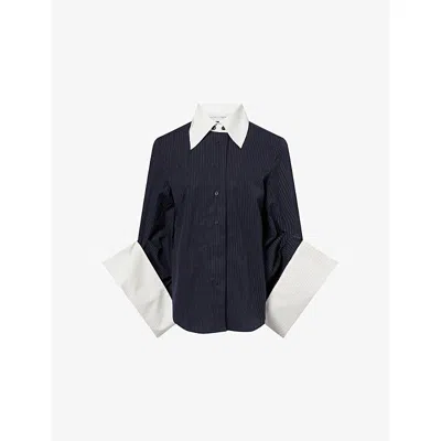 Palmer Harding Womens Navy Cotton Pin Stripe Intention Pin-stripe Cotton Shirt In Blue