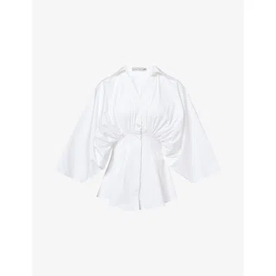 Palmer Harding Womens White Cotton Poplin Resilient V-neckline Cotton Shirt In Multi