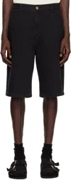 Palmes Black Twill Patch Denim Shorts In Black